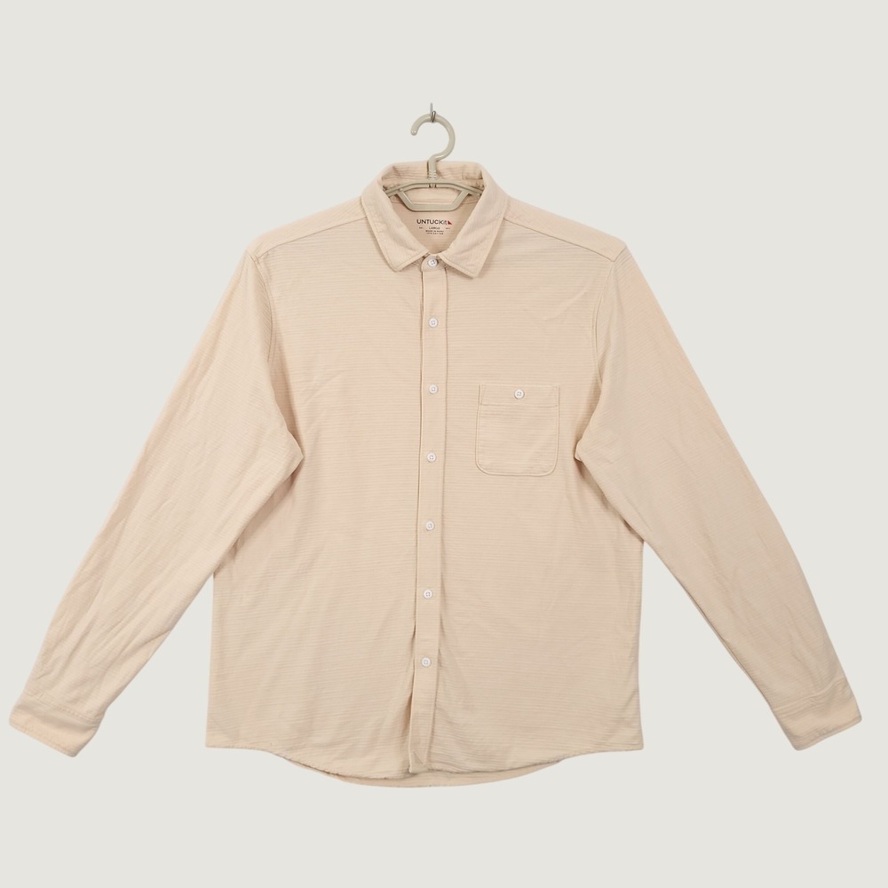UNTUCKit Branham Button Up Shirt Large Tan Ribbed Cotton Preppy Casual Office